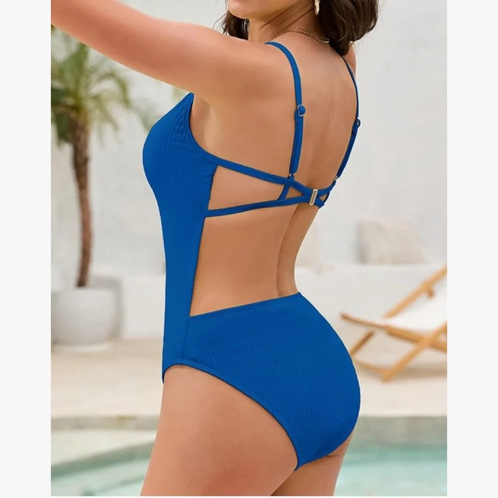 209‎ NWT ZAFUL Women's One Piece Ribbed Open Back Scoop Neck Swimsuit - Size: S